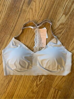 True & Co lace racerback bra - nude, size L